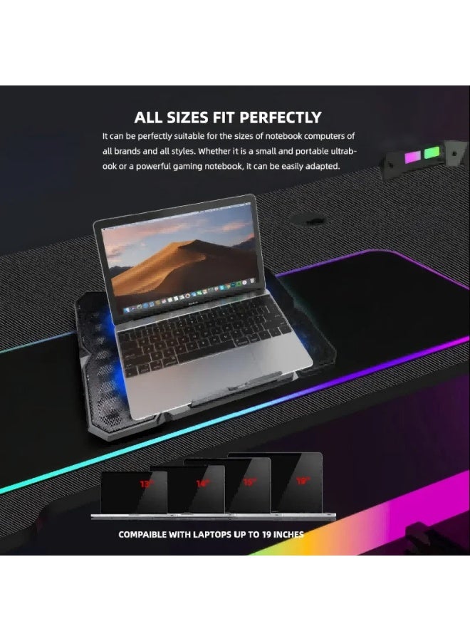 جيرتك مبرد كمبيوتر محمول احترافي بسطح غير قابل للانزلاق - تصميم نحيف 1.9 سم، 6 مراوح RGB قوية، يدعم أجهزة الكمبيوتر المحمولة حتى 19 بوصة، سرعة مروحة قابلة للتعديل، منفذ USB مزدوج، تصميم مريح وقابل للتعديل، متوافق مع جميع الأجهزة - Image 5