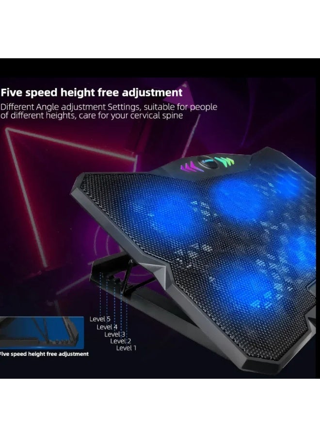 جيرتك مبرد كمبيوتر محمول احترافي بسطح غير قابل للانزلاق - تصميم نحيف 1.9 سم، 6 مراوح RGB قوية، يدعم أجهزة الكمبيوتر المحمولة حتى 19 بوصة، سرعة مروحة قابلة للتعديل، منفذ USB مزدوج، تصميم مريح وقابل للتعديل، متوافق مع جميع الأجهزة - Image 4