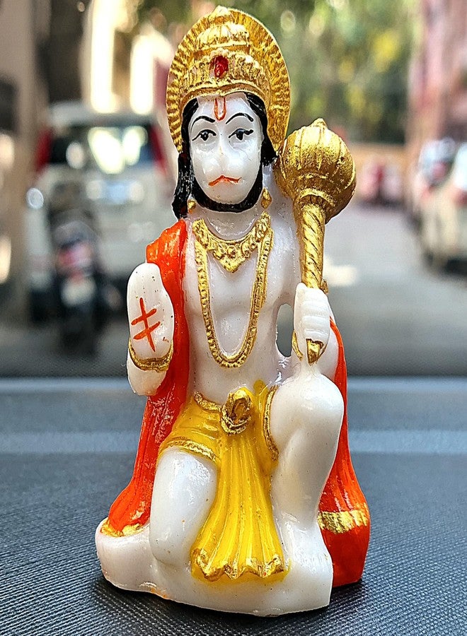 ريانز تمثال صغير من RIANZ® Lord Shree Hanuman لتزيين معبد المنزل I Sankat Mochan Bajrangbali مع Gada I God Idol Murti للوحة قيادة السيارة (أبيض - Hanuman Ji) - Image 1