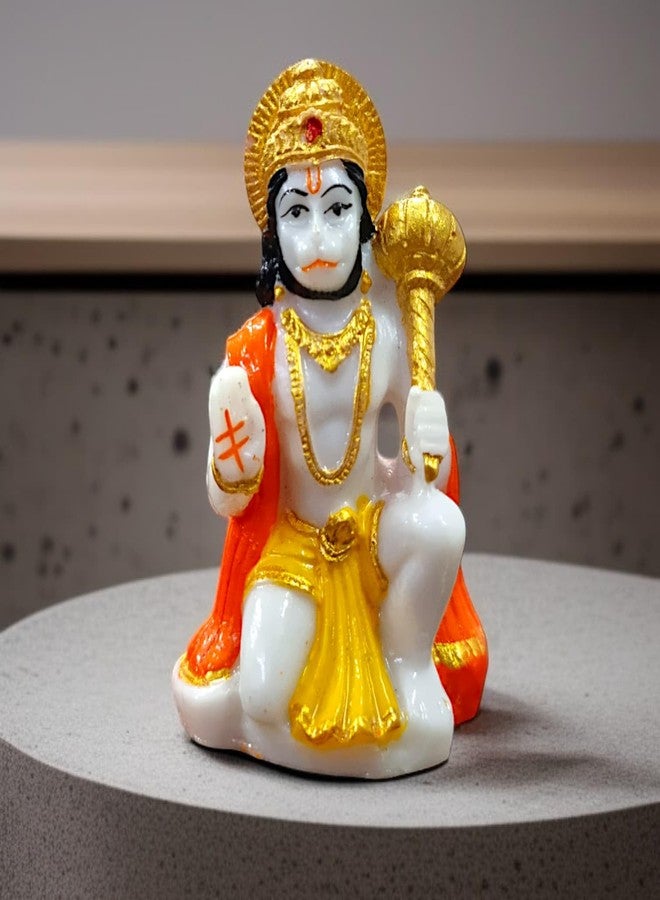 ريانز تمثال صغير من RIANZ® Lord Shree Hanuman لتزيين معبد المنزل I Sankat Mochan Bajrangbali مع Gada I God Idol Murti للوحة قيادة السيارة (أبيض - Hanuman Ji) - Image 4
