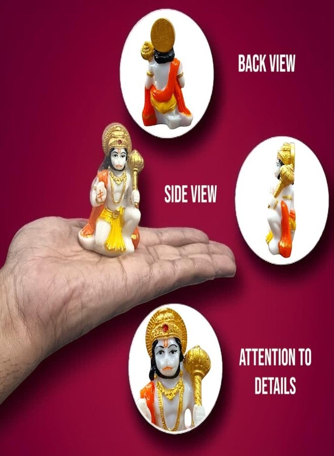 ريانز تمثال صغير من RIANZ® Lord Shree Hanuman لتزيين معبد المنزل I Sankat Mochan Bajrangbali مع Gada I God Idol Murti للوحة قيادة السيارة (أبيض - Hanuman Ji) - Image 2