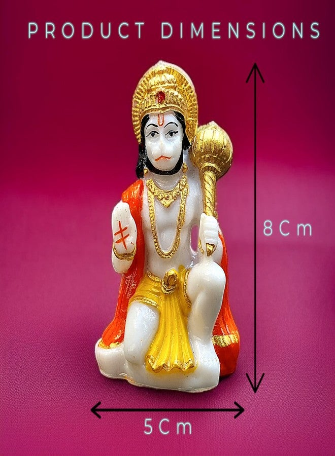 ريانز تمثال صغير من RIANZ® Lord Shree Hanuman لتزيين معبد المنزل I Sankat Mochan Bajrangbali مع Gada I God Idol Murti للوحة قيادة السيارة (أبيض - Hanuman Ji) - Image 3
