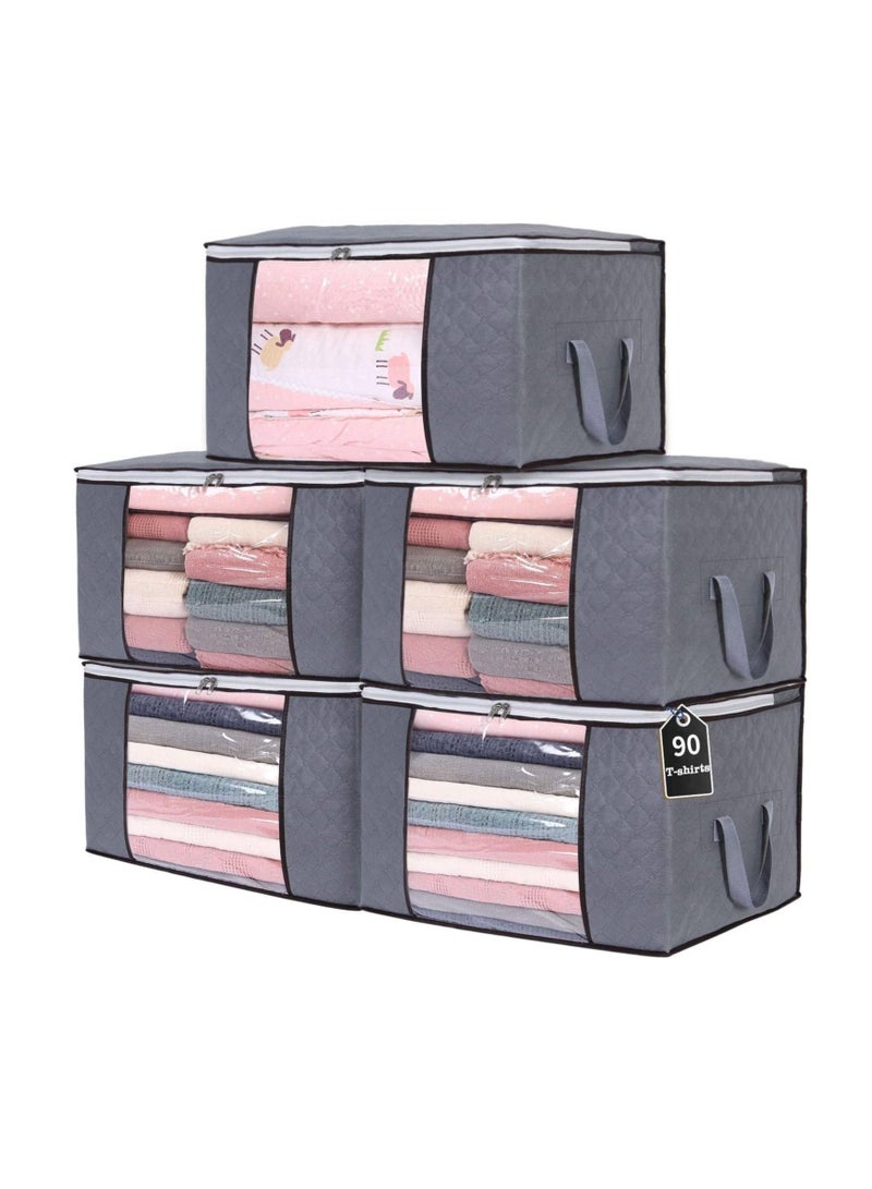 Dubkart 5 Pack 60X40cm Large Storage Bags, 90L Clothes Storage Bins Foldable Closet Organizers Storage Containers with Durable Handles Thick Fabric for Blanket Comforter Clothing Bedding - Image 1