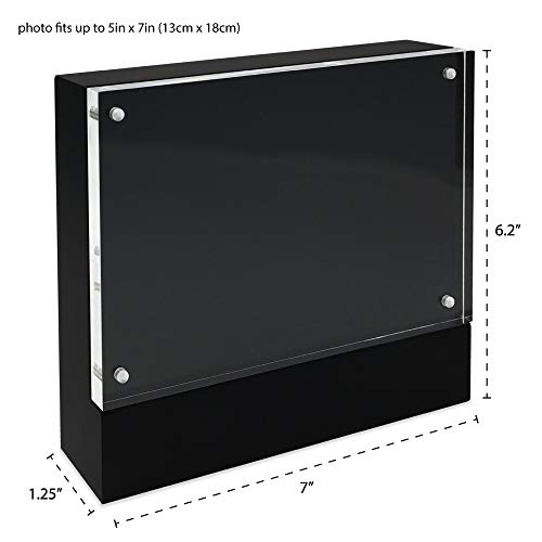 Isaac Jacobs 5” x 7” Black Wood Block Acrylic Picture Frame, Magnetic Photo Frame, Made For Tabletop Display (5” x 7” Black) - Image 3