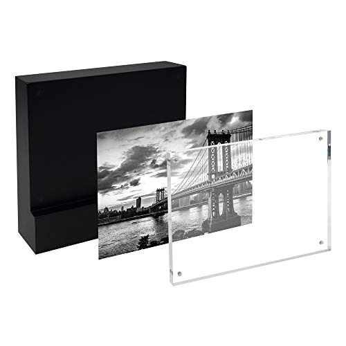 Isaac Jacobs 5” x 7” Black Wood Block Acrylic Picture Frame, Magnetic Photo Frame, Made For Tabletop Display (5” x 7” Black) - Image 2