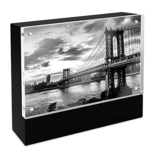 Isaac Jacobs 5” x 7” Black Wood Block Acrylic Picture Frame, Magnetic Photo Frame, Made For Tabletop Display (5” x 7” Black) - Image 1