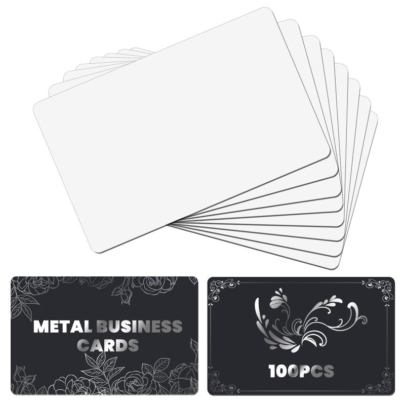 AceSubli 100 PCS Sublimation Business Card Blanks Bulk Metal Double Sided Aluminum Sublimation Card Blanks for Business Photo ID Badge Gifts 3.4 x 2.1 x 0.01 Inch - Image 1