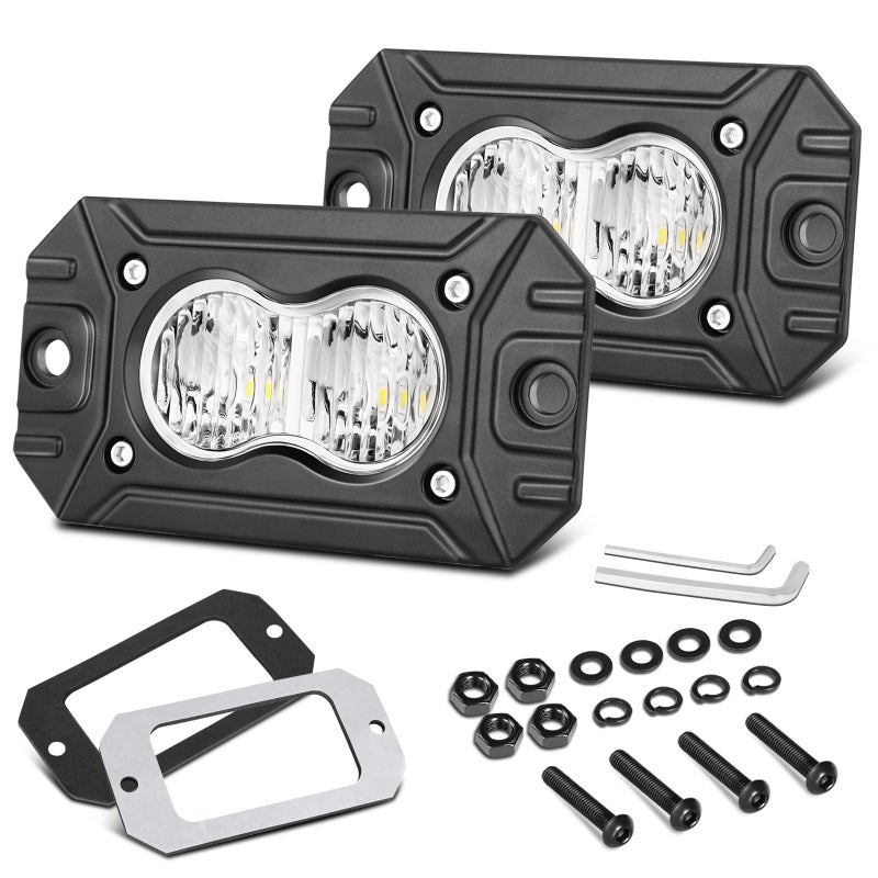 Niking Auto LED Pods 2Pcs 3 Inch Flush Mount LED Driving Lights 40W Flood Off Road Fog Light Small Ditch Reverse Backup Light Flush Bumper Cubes Work Lights for Trucks Pickup UTV AUV SUV Boat