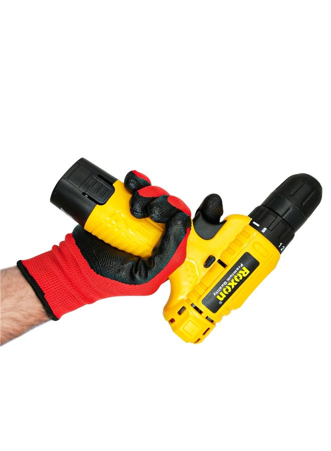 روكسون مجموعة مثقاب لاسلكي يعمل بالبطارية بجهد 12 فولت مع بطارية ليثيوم أيون بسعة 1300 مللي أمبير، ظرف بدون مفتاح مقاس 10 مم، سرعة متغيرة من 0 إلى 750 دورة في الدقيقة، دوران أمامي وخلفي، عزم دوران قابل للتعديل، شاحن 220-240 فولت، مثقاب يدوي قابل لإعادة الشحن مع حقيبة حمل للاستخدام في المنزل وورشة العمل. - Image 4