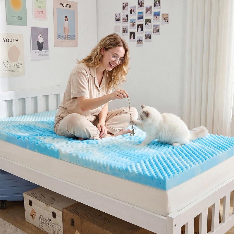 SINWEEK 1.5 Inch Memory Foam Mattress Topper Twin XL, Twin Extra Long Mattress Pads for College Dorm Single Bed, Pressure Relieve CertiPUR-US Certified, 39x80 Inches, Blue - Image 5