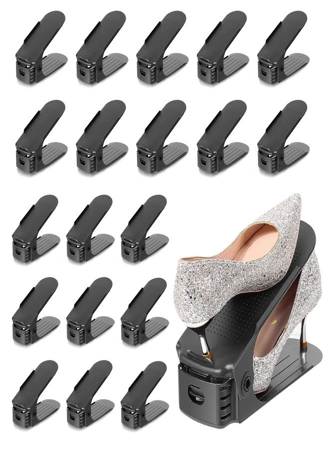 TOPNEW 20 Pack Shoe Slots Organizer Shoe Stacker for a Pair of Shoes 4 Levels Adjustable 50% Shoe Space Saver Double Layer Shoe Rack Organizer for Closet (Black) - Image 1