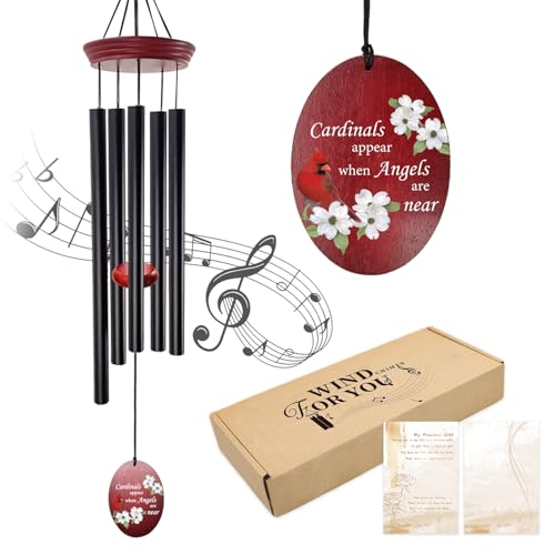 Howarmer Windchime Cardinal Memorial Wind Chimes –Tuned Sympathy Wind Chime with “Cardinals Appear When Angels are Near” Saying, Red Bird Wind Sail, Outdoor Garden Gift for Loss of Loved One, Mom, Grandma - Image 1