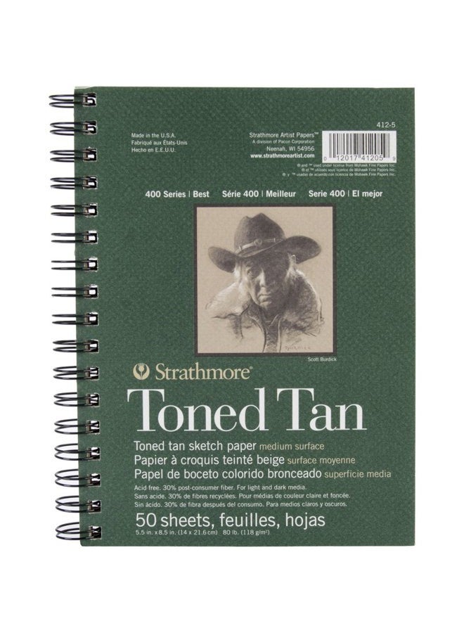 Strathmore Toned Sketch Spiral Paper Pad 5.5"X8.5"-Tan 50 Sheets - 412500 - Image 1