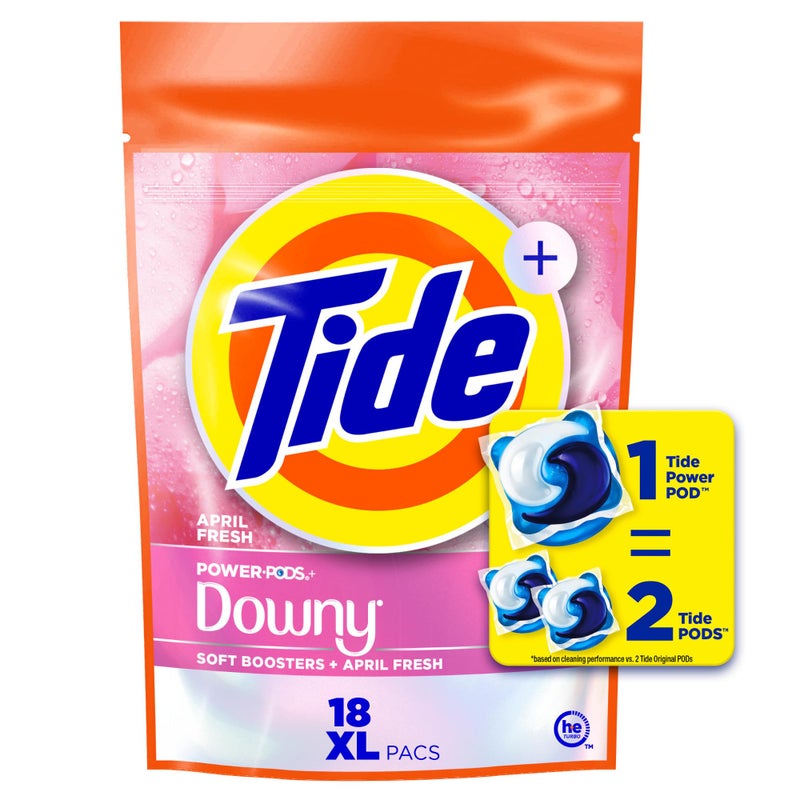 Tide Power PODs + Downy Laundry Detergent Pods, 18 Count, Soft Boosters + April Fresh - Image 1
