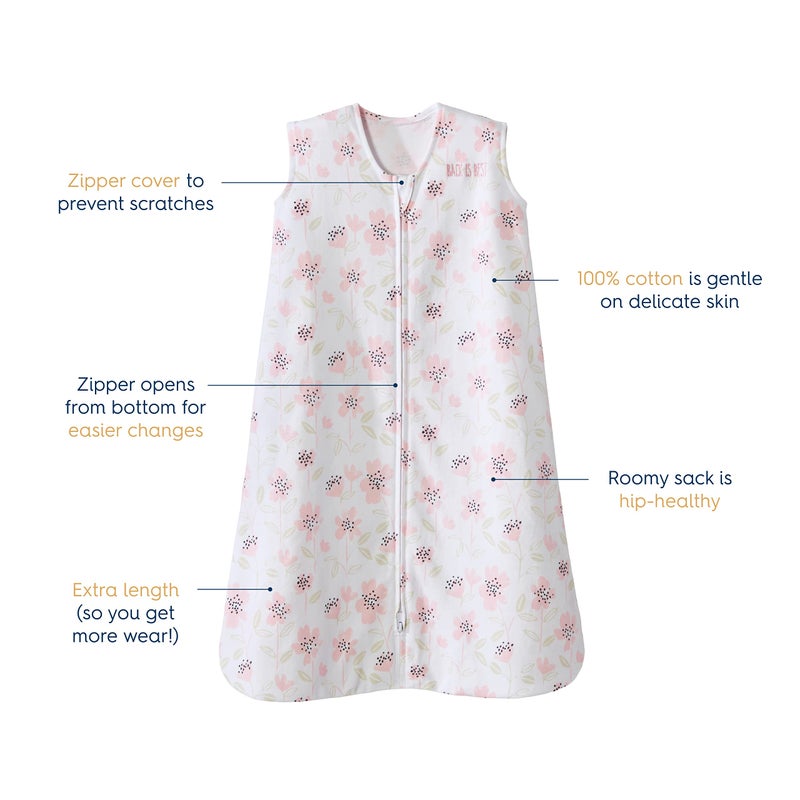 HALO SleepSack, 100% Cotton Wearable Blanket, Swaddle Transition Sleeping Bag, TOG 0.5, Wildflower Blush, Large - Image 2