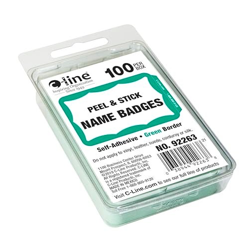 C-Line Pressure Sensitive Peel and Stick Name Badges, Green Border, 3.5 x 2.25 Inches, 100 per Box (92263) - Image 2