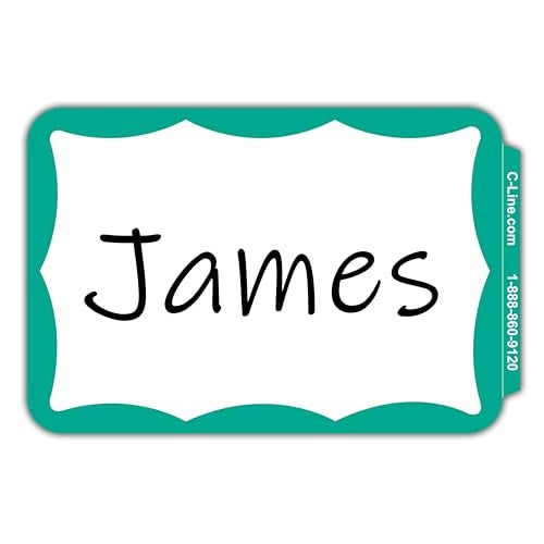 C-Line Pressure Sensitive Peel and Stick Name Badges, Green Border, 3.5 x 2.25 Inches, 100 per Box (92263) - Image 1