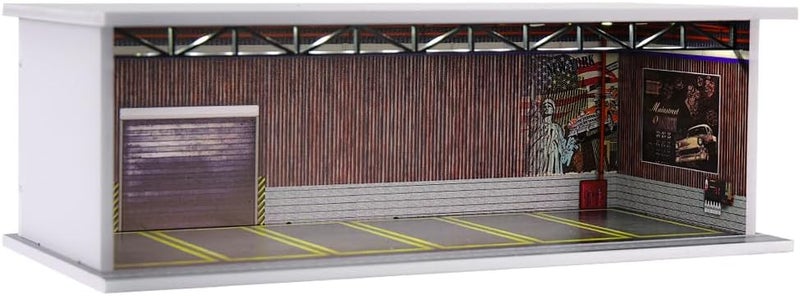 G-FANS 1/64 Scale Hot die-cast Wheels Model car scenarios Display case with LED Light and Acrylic Cover, Scenes Parking lot Diorama Storage Garage Box with 6 Parking Spaces (Warehouse) - Image 1