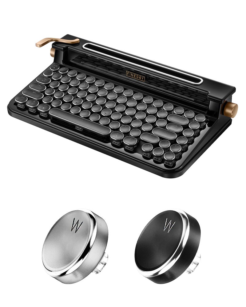 FINEDAY Keyboard 3.0 Full Aluminum Keycaps Blue Switch Retro Mechanical Keyboard 83 Keys Bluetooth 5.0 and USB for up to 4 Devices for Desktop PC Laptop Mac Phone (Black) - Image 1