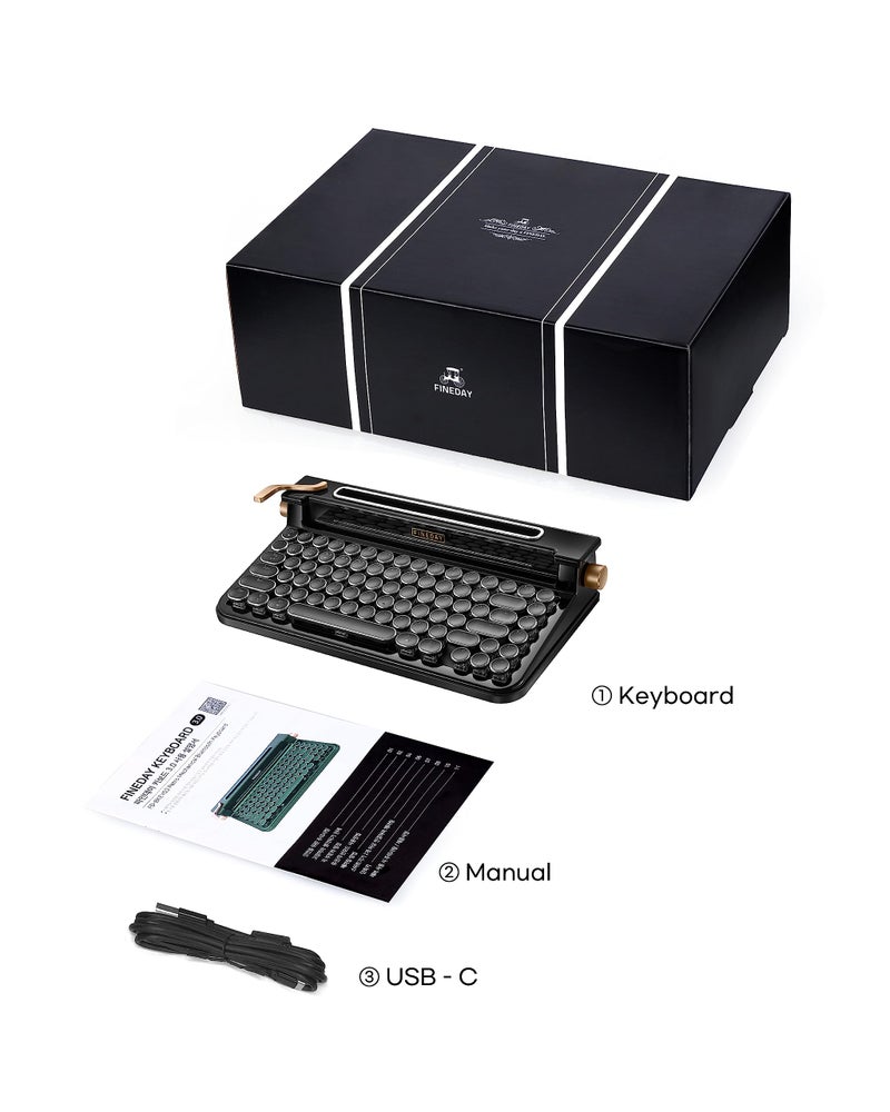 FINEDAY Keyboard 3.0 Full Aluminum Keycaps Blue Switch Retro Mechanical Keyboard 83 Keys Bluetooth 5.0 and USB for up to 4 Devices for Desktop PC Laptop Mac Phone (Black) - Image 4