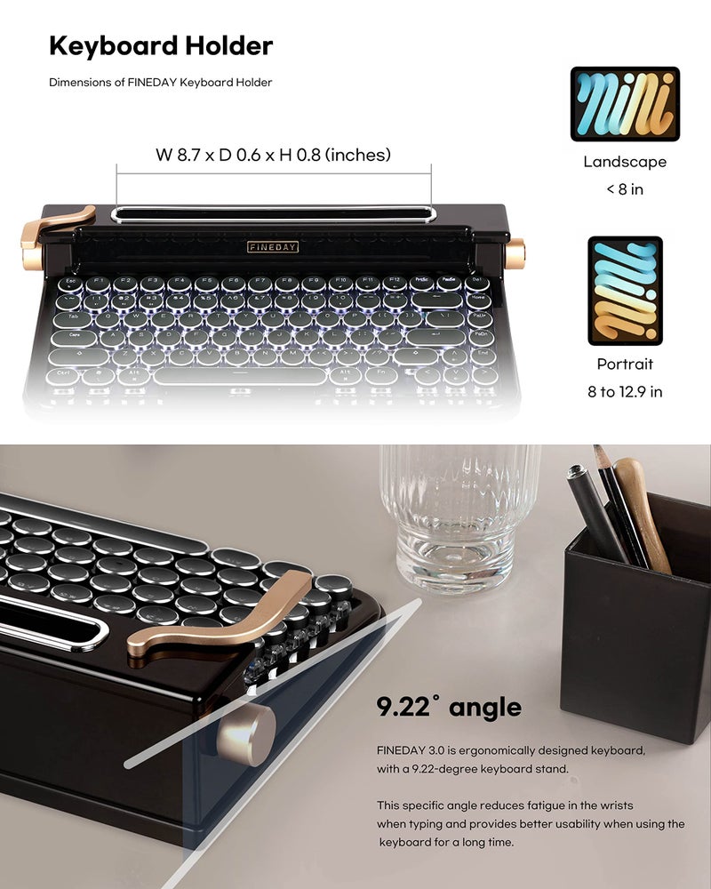 FINEDAY Keyboard 3.0 Full Aluminum Keycaps Blue Switch Retro Mechanical Keyboard 83 Keys Bluetooth 5.0 and USB for up to 4 Devices for Desktop PC Laptop Mac Phone (Black) - Image 5