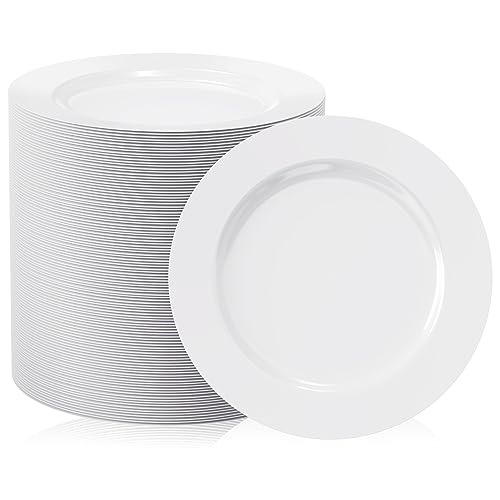 FOCUSLINE 100 Count White Plastic Dessert Plates 7 Inch, Disposable Heavy Duty Plastic Plates for Weddings, Parties and Events - Image 1