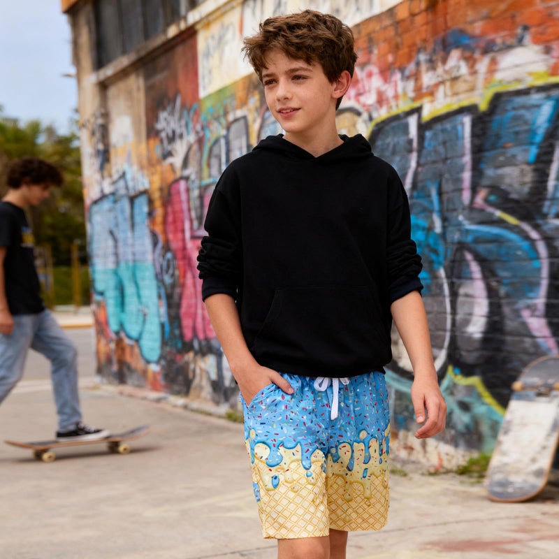 westwolf Bathing Suits for Kids Blue Ice Cream Swim Trunks Boy's 2 in 1 Swimming Shorts Boy Yellow Waffle Board Shorts Size 8-9T Beach Short Medium - Image 5