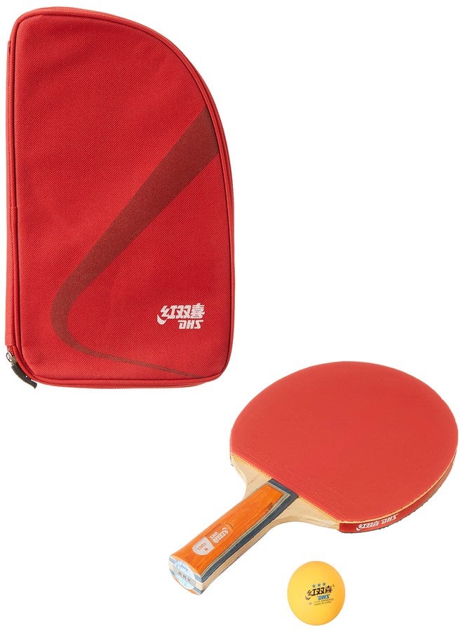 دي إتش أس مضرب تنس خشبي DHS A1003 مع كرة تنس 40 مم، 3 نجوم برتقالي (علبة من 72 قطعة) وغطاء مضرب تنس خشبي RC103 أحمر - Image 2