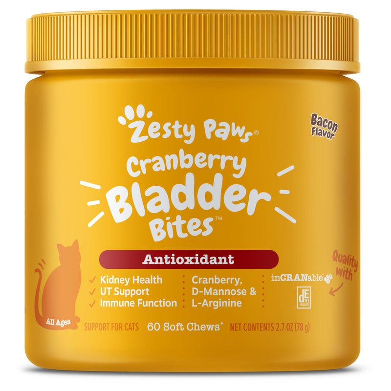 Zesty Paws Cranberry Urinary Tract Bites for Cats - Kidney & Urinary Tract Health - Soft Chews with D-Mannose, Vitamin B6 & L-Arginine - Immune & Gut Support - Bacon - 60 Count - Image 1