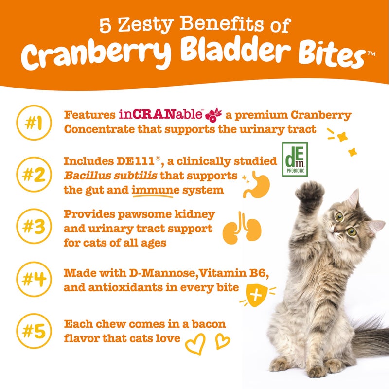 Zesty Paws Cranberry Urinary Tract Bites for Cats - Kidney & Urinary Tract Health - Soft Chews with D-Mannose, Vitamin B6 & L-Arginine - Immune & Gut Support - Bacon - 60 Count - Image 2
