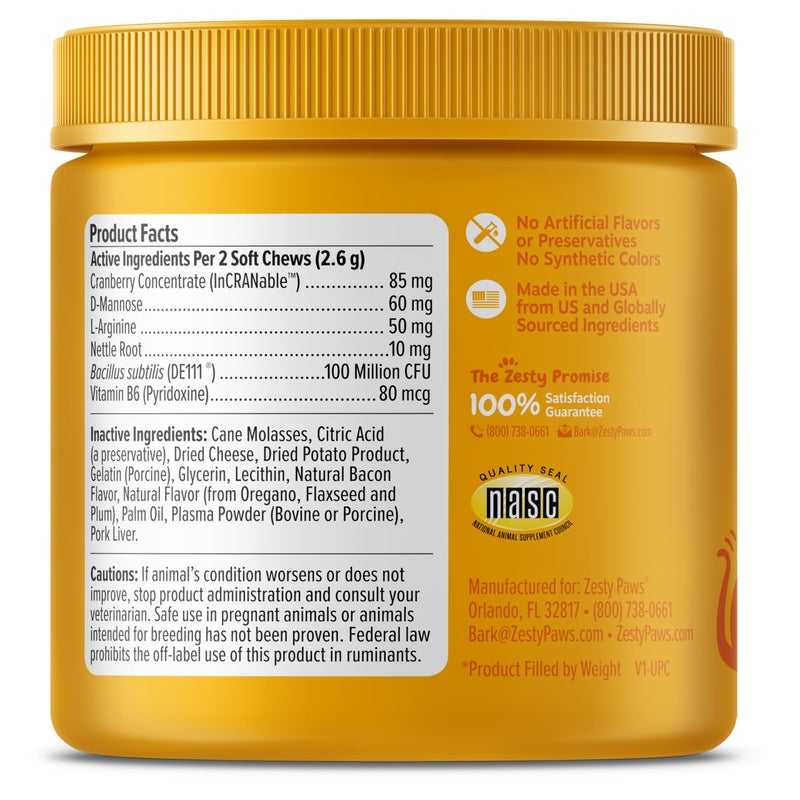 Zesty Paws Cranberry Urinary Tract Bites for Cats - Kidney & Urinary Tract Health - Soft Chews with D-Mannose, Vitamin B6 & L-Arginine - Immune & Gut Support - Bacon - 60 Count - Image 5