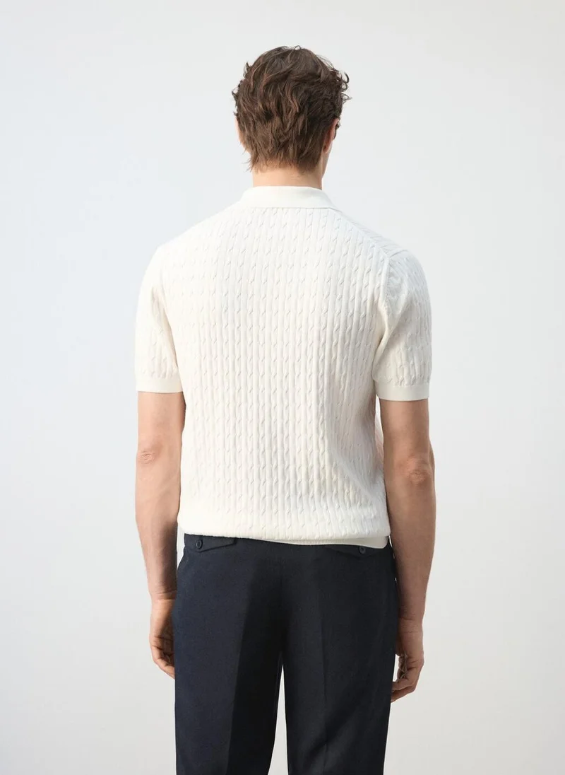 Mango Man 100% cotton braided knitted polo shirt