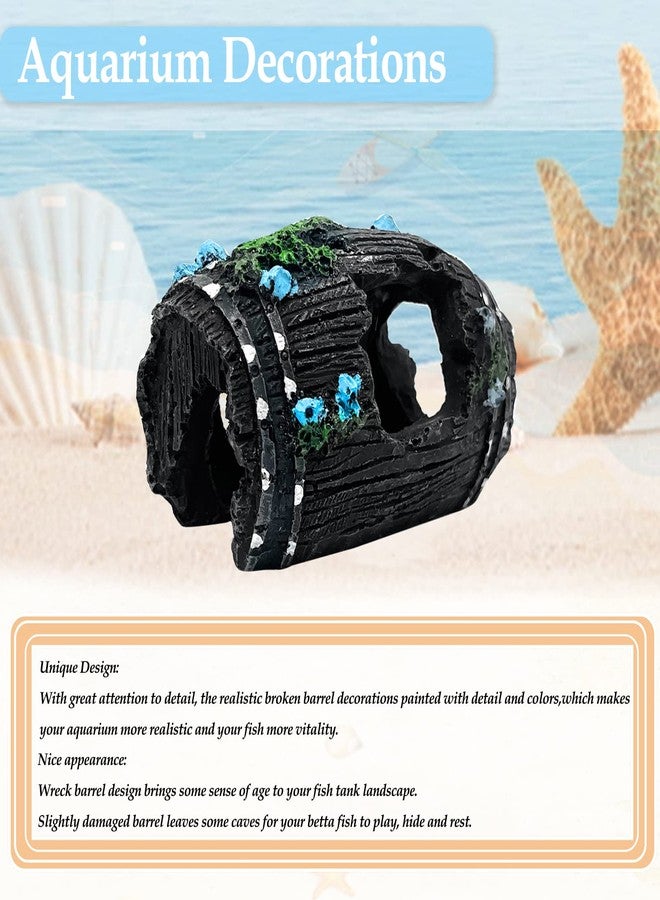 NGeGe 1pcs Aquarium Decorations--Resin Broken Barrel Fish Tank Ornament, Fish Tank Decorations for Fish Cave Hide Hut(Black) - Image 4