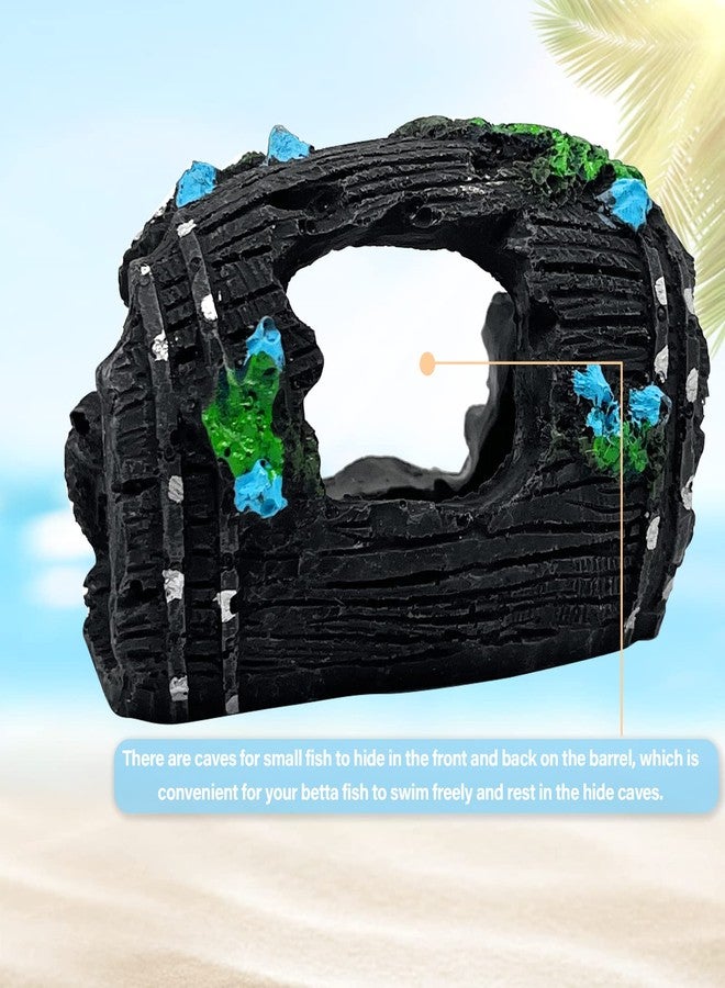 NGeGe 1pcs Aquarium Decorations--Resin Broken Barrel Fish Tank Ornament, Fish Tank Decorations for Fish Cave Hide Hut(Black) - Image 2