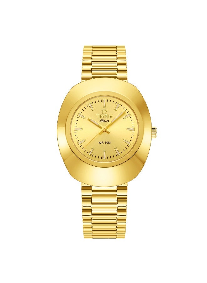 tr أمطار في الوقت المناسب ساعة يد كلاسيكية للرجال كوارتز بمينا ذهبي من الفولاذ المقاوم للصدأ - Image 1