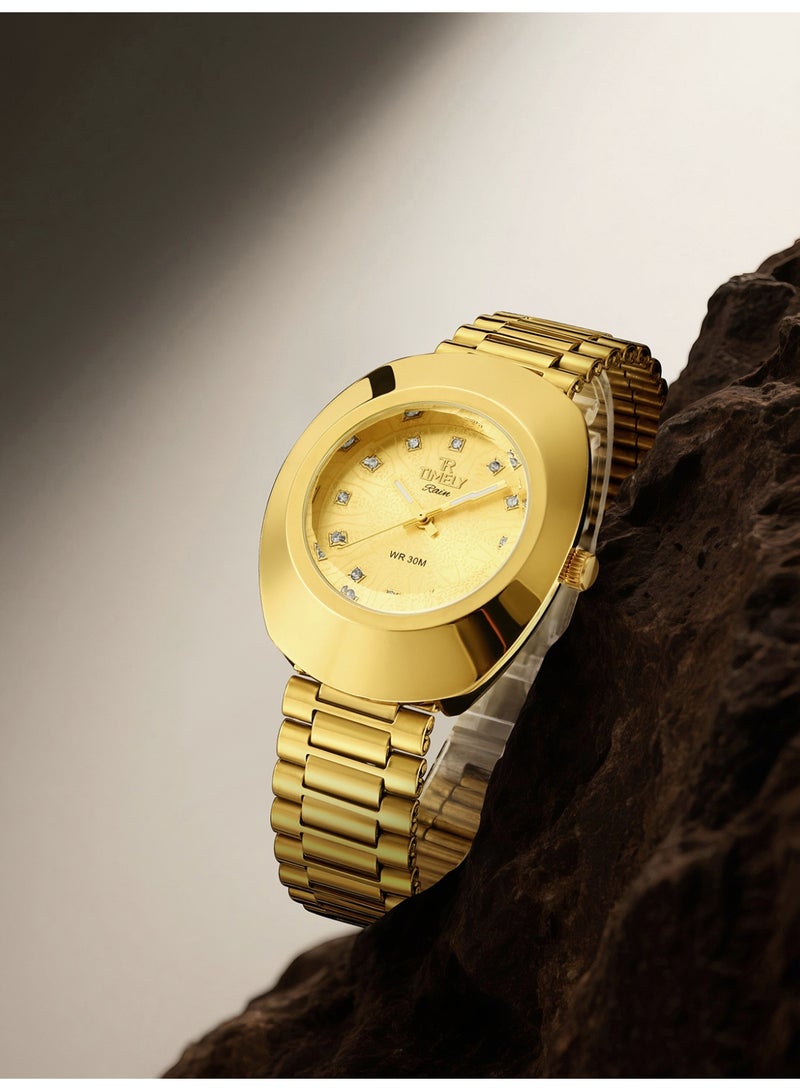 tr أمطار في الوقت المناسب ساعة يد كلاسيكية للرجال كوارتز بمينا ذهبي من الفولاذ المقاوم للصدأ - Image 4