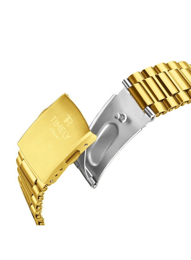 tr أمطار في الوقت المناسب ساعة يد كلاسيكية للرجال كوارتز بمينا ذهبي من الفولاذ المقاوم للصدأ - Image 5