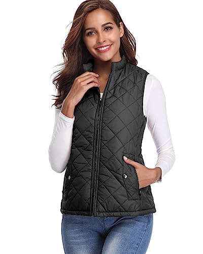 Fuinloth Women's Quilted Vest, Stand Collar Lightweight Zip Padded Gilet Black M - Image 5