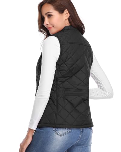 Fuinloth Women's Quilted Vest, Stand Collar Lightweight Zip Padded Gilet Black M - Image 3