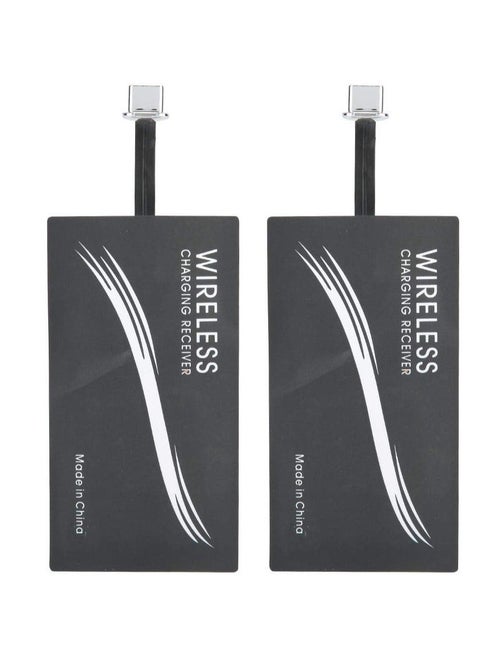2Pcs Type C QI Wireless Charging Receiver Ultra Thin QI Wireless Receiver, Electromagnetic Induction 1000mA Fast Charging Qi Coil Receiver for All Type C Cell Phones