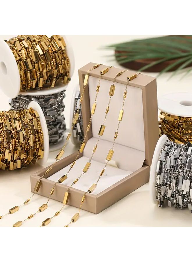 سلسلة حبات معدنية يدوية الصنع من الستانلس ستيل على شكل متوازي مستطيلات - 1 متر (39.37 بوصة) - مستلزمات صناعة المجوهرات - Image 3