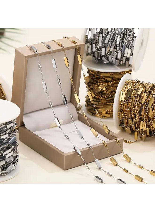 سلسلة حبات معدنية يدوية الصنع من الستانلس ستيل على شكل متوازي مستطيلات - 1 متر (39.37 بوصة) - مستلزمات صناعة المجوهرات - Image 2