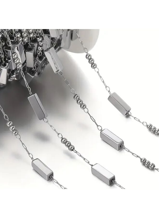 سلسلة حبات معدنية يدوية الصنع من الستانلس ستيل على شكل متوازي مستطيلات - 1 متر (39.37 بوصة) - مستلزمات صناعة المجوهرات - Image 1