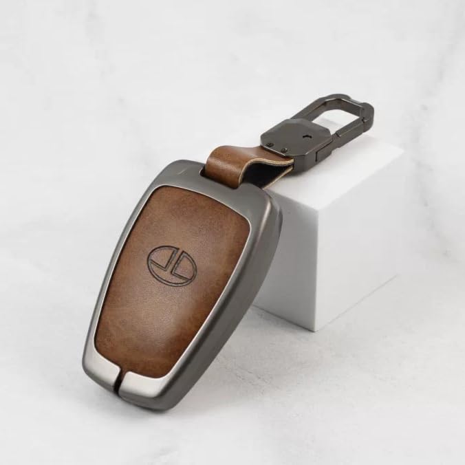 Carloginn®️ Metal Alloy Leather Key case for TATA 4 Button Smart Key (TAN) - Image 4