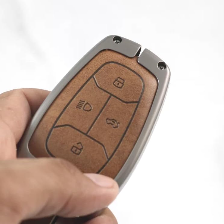 Carloginn®️ Metal Alloy Leather Key case for TATA 4 Button Smart Key (TAN) - Image 3