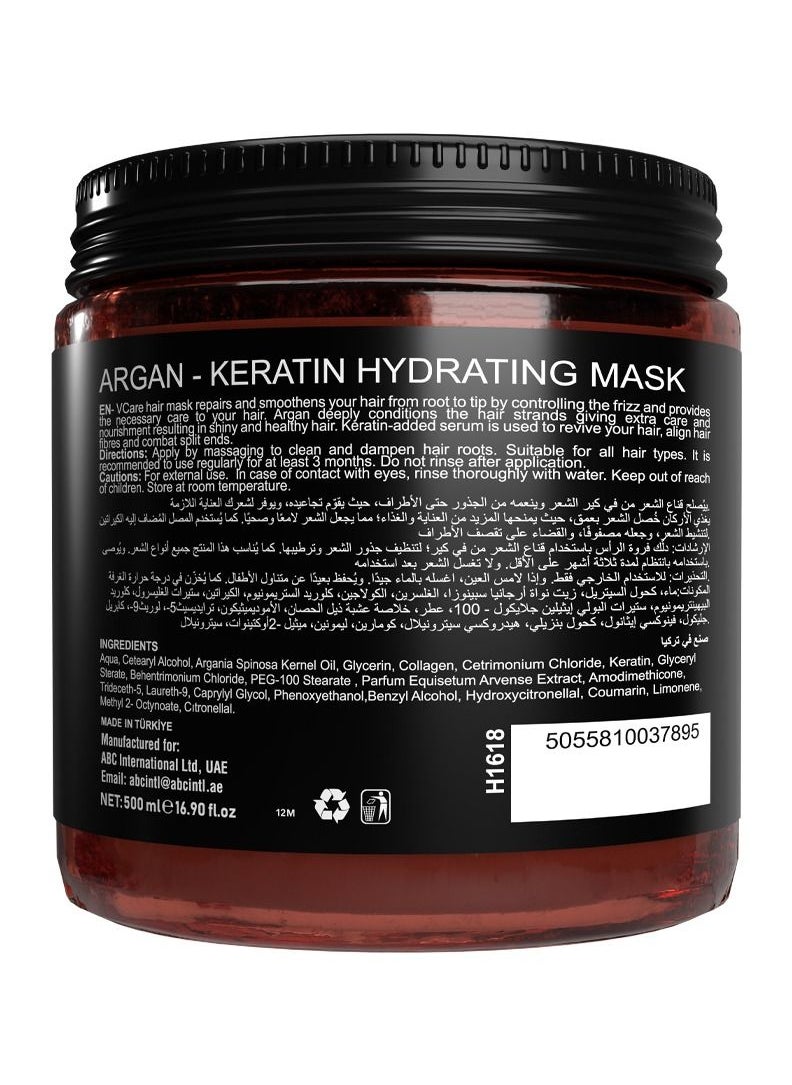 VCare - Vcare Hydrating Hair Mask - Hair Care Balance with Argan and Keratin Therapy-500ml-Moisturizing,Repairing,Deep Conditioning,Nourishment & Smoothing for All Hair Types - Image 1