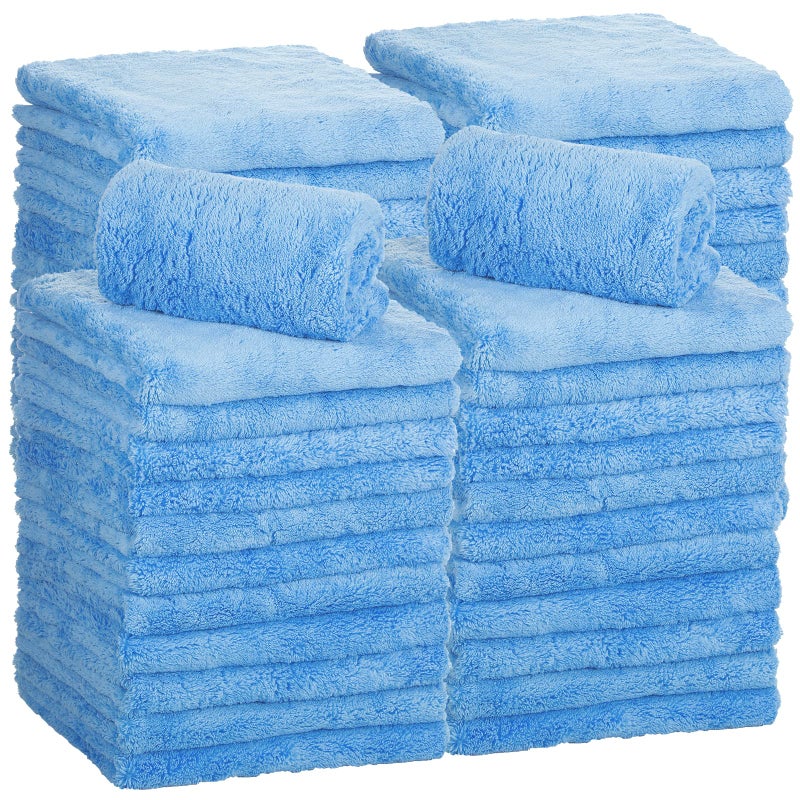 Shimeyao 30 Pcs Edgeless Microfiber Plush Towels for Cars Detailing Drying Wash Polishing Absorbent Cleaning Cloths 500 GSM 16 x 16 InchLight Blue
