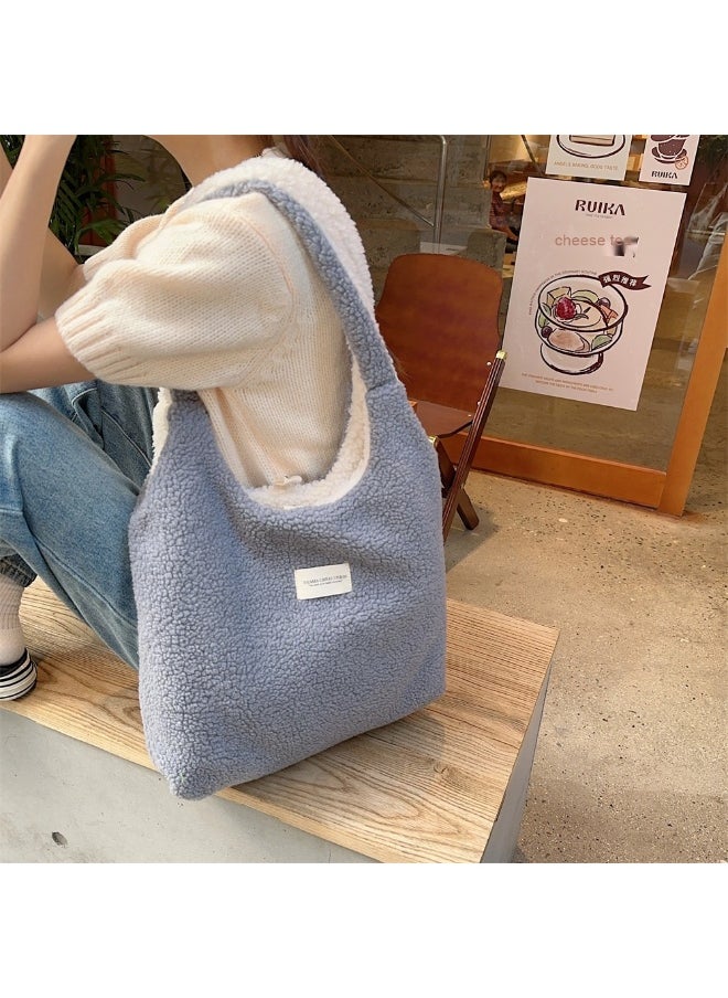 NIBEMINENT - Lamb Wool Cute Plush Autumn And Winter Large Capacity Canvas Bag Female Fluffy Reversible Reversible Vest Bag - Image 1