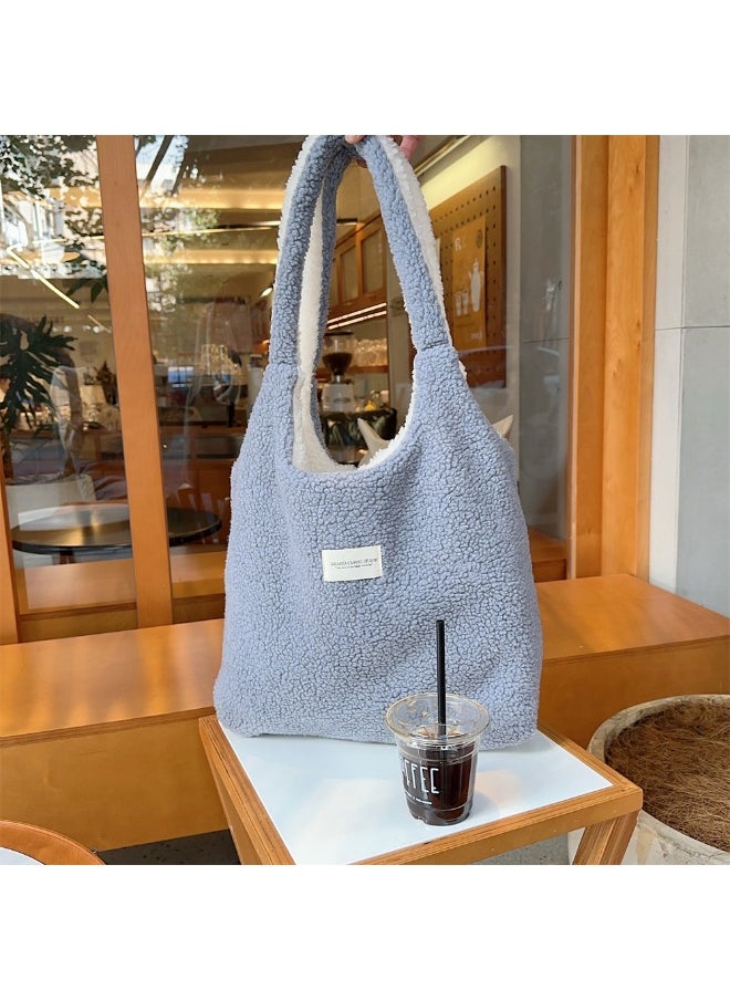 NIBEMINENT - Lamb Wool Cute Plush Autumn And Winter Large Capacity Canvas Bag Female Fluffy Reversible Reversible Vest Bag - Image 1