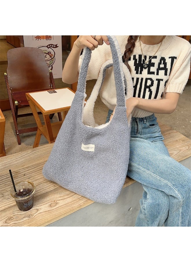NIBEMINENT - Lamb Wool Cute Plush Autumn And Winter Large Capacity Canvas Bag Female Fluffy Reversible Reversible Vest Bag - Image 1